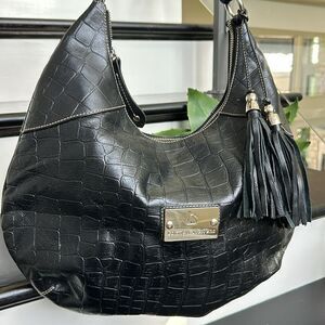 Carmen Steffens leather crocodile embossed hobo shoulder handbag purse like new